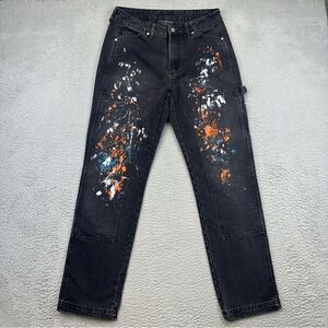 No Boundaries Carpenter Pants Mens 30x32 Black Paint Splatter Double Knee‎ Y2K